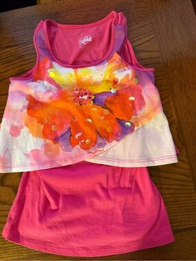 Justice Pink Layered Tank with Orange Floral Print